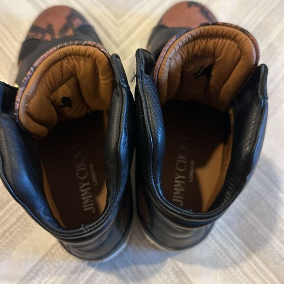 Jimmy Choo Brown & Brown Snakeskin Double Velcro High Top Sneakers - Size 37 - Picture 6 of 9